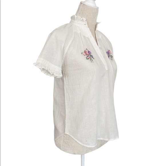 White Vintage Peasant Blouse Size 2 Hand Embroidered Cottage Couture - Picture 4 of 14